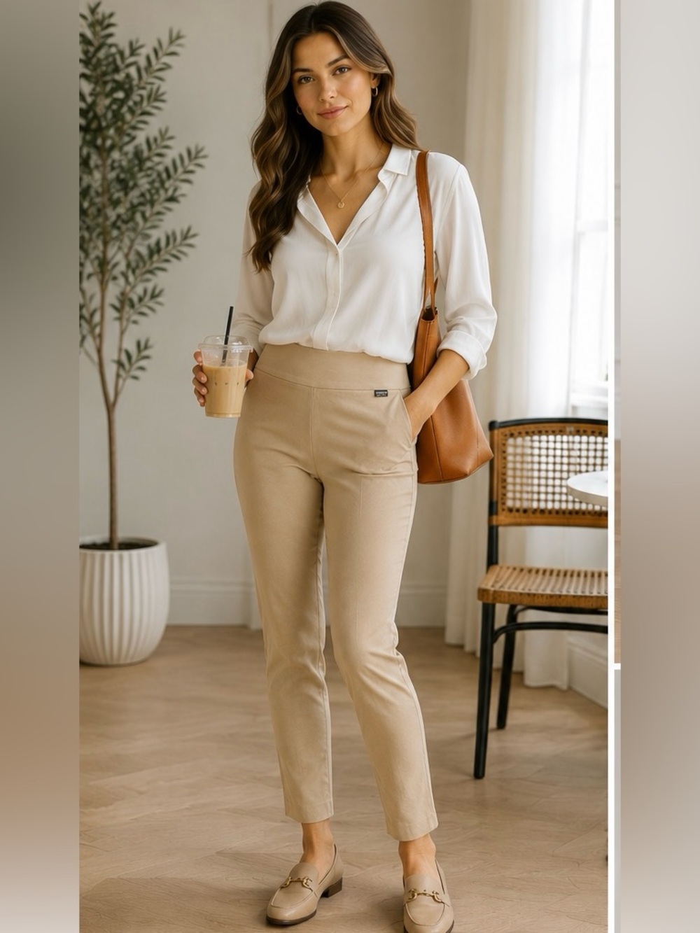 Lisette L Montreal Style 801 Beige Magical Lycra Pull On Slim Pants Size 4